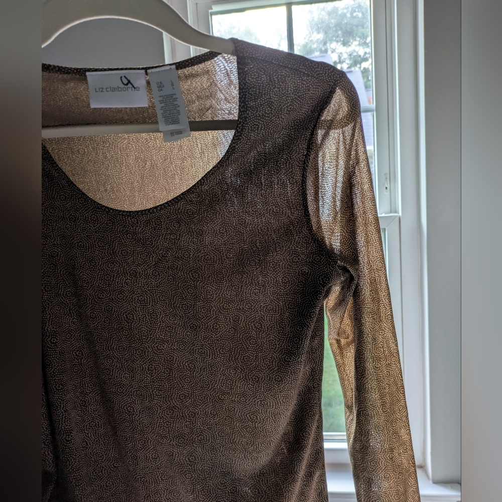 Vintage Liz Claiborne Womens Fairy Grunge Y2K Top Large Brown Lettuce Hem Whimsy